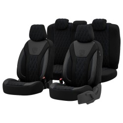 Καλύμματα Αυτοκινήτου Otom Bronco Design Universal Rachel / Δερματίνη Καπιτονέ Σετ Εμπρός / Πίσω 11 Τεμαχίων Μαύρο Με Μπλε Κέντη