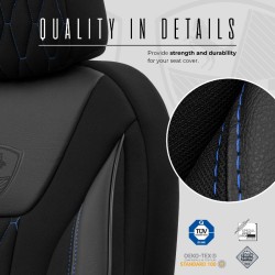 Καλύμματα Αυτοκινήτου Otom Bronco Design Universal Rachel / Δερματίνη Καπιτονέ Σετ Εμπρός / Πίσω 11 Τεμαχίων Μαύρο Με Μπλε Κέντη