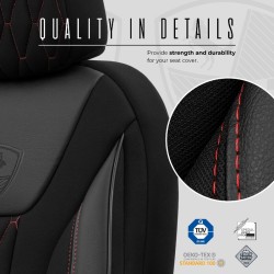 Καλύμματα Αυτοκινήτου Otom Bronco Design Universal Rachel / Δερματίνη Καπιτονέ Σετ Εμπρός / Πίσω 11 Τεμαχίων Μαύρο Με Κόκκινο Κέ