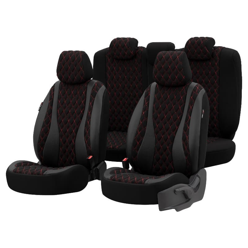 Καλύμματα Αυτοκινήτου Otom Emperor Design Universal Sued / Rachel / Δερματίνη Καπιτονέ Σετ Εμπρός / Πίσω 11 Τεμαχίων Μαύρο Με Κό