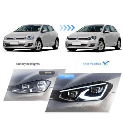 Μπροστινά Φανάρια Set Για Vw Golf VΙI (7) 12-17 Mk8 Golf Look Dynamic Start DRL & Φλας Μαύρα Full Led Με Μοτέρ VLand