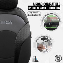 Καλύμματα Αυτοκινήτου Otom Moon Design Universal Βαμβακερό Ύφασμα / Rachel / Δερματίνη Σετ Εμπρός / Πίσω 11 Τεμαχίων Μαύρο MON-1