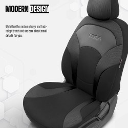 Καλύμματα Αυτοκινήτου Otom Moon Design Universal Βαμβακερό Ύφασμα / Rachel / Δερματίνη Σετ Εμπρός / Πίσω 11 Τεμαχίων Μαύρο MON-1