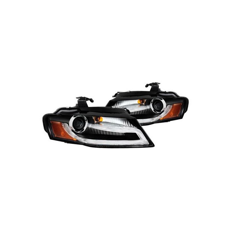 Φανάρια εμπρός με φώτα ημέρας led για Audi A4 B8 (2007-2011) -μαύρα , με λάμπες (Η1) - σετ 2τμχ.