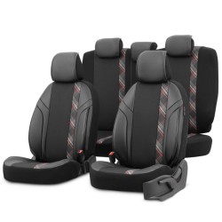 Καλύμματα Αυτοκινήτου Otom Horizon Universal Jacquard / Rachel / Δερματίνη Σετ Εμπρός / Πίσω 11 Τεμαχίων Μαύρο Με Κόκκινο HRZ-18