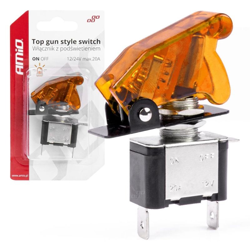 Διακόπτης Αεροπορικού Τύπου ON/OFF Led Μονός 12/24 Volt 20A Φωτιζόμενος Κίτρινος Amio 03094