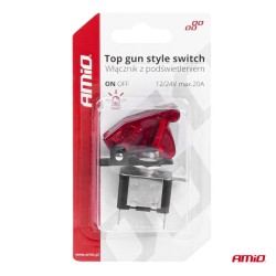 Διακόπτης Αεροπορικού Τύπου ON/OFF Led Μονός 12/24 Volt 20A Φωτιζόμενος Κόκκινος Amio 03095