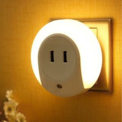 Φωτάκι Νυκτός Πρίζας LED 1W / 3000K Με 2 Θύρες USB & Αισθητήρα Φωτός Λευκό FOS_ME 17-00504