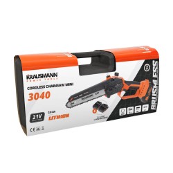 Αλυσοπρίονο Mini Μπαταρίας 21Volt Με Λάμα 20cm Brushless Επαναφορτιζόμενο Krausmann 3041