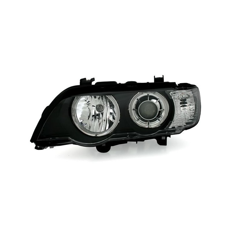 Φανάρια εμπρός angel eyes για BMW X5 με εργοστασιακά xenon (1999-2003) - μαύρα , χωρίς λάμπες (Η7) - σετ 2τμχ.