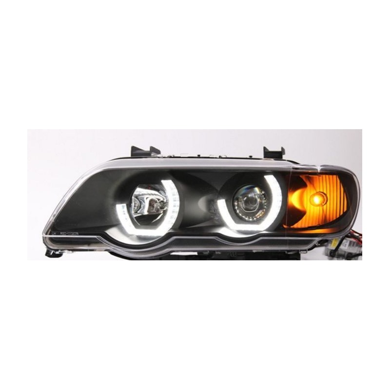Φανάρια εμπρός 3D angel eyes για BMW X5 (1999-2003) - μαύρα , χωρίς λάμπες (Η7) - σετ 2τμχ.