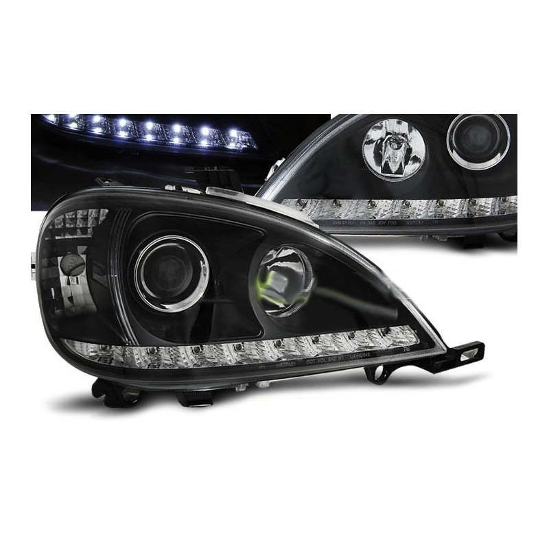 Φανάρια εμπρός led για Mercedes ML W163 (1998-2001) - μαύρα , με λάμπες (Η1) - σετ 2τμχ.