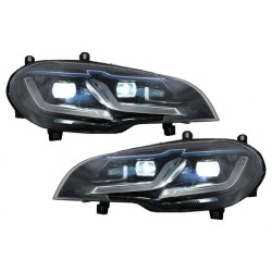 Μπροστινά Φανάρια Set Για Bmw X5 E70 07-14 Double L LED Bar Μαύρα Upgrade Xenon To Led Με Μοτέρ Carner