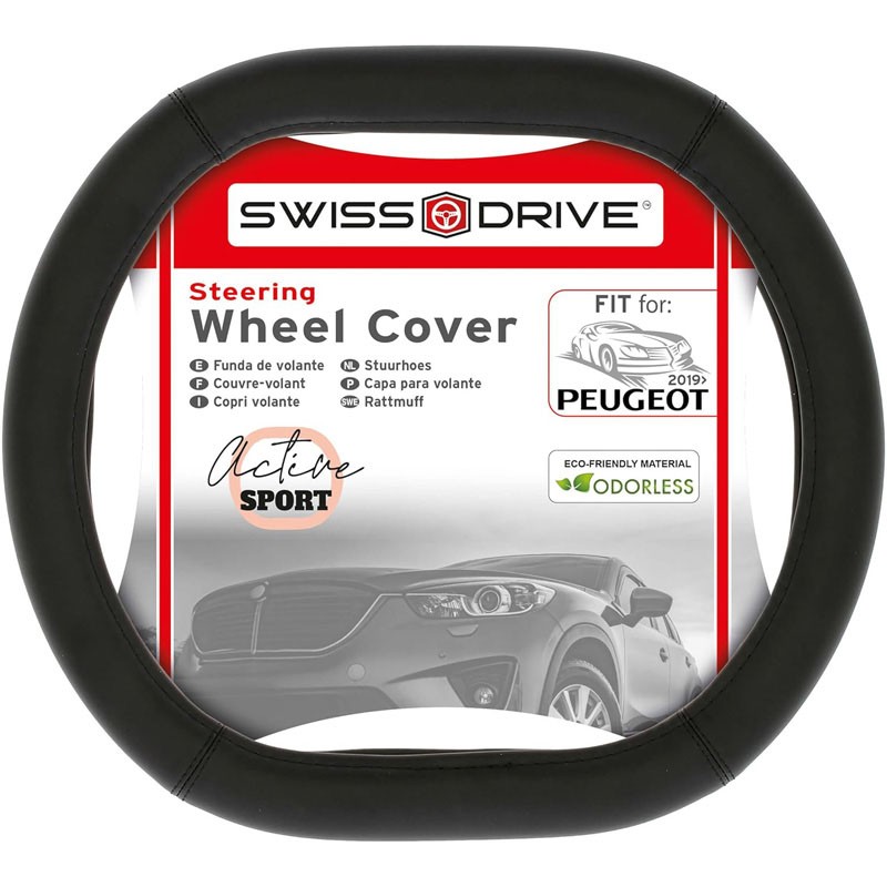 Κάλυμμα Τιμονιού Αυτοκινήτου Ασύμμετρο Double D Swiss Drive Δερματίνη Λείο Μαύρο Κατάλληλο για Μοντέλα Peugeot 2019+