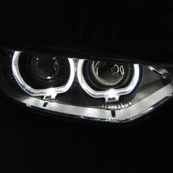 Μπροστινά Φανάρια Set Για Bmw 3 F30/F31 11-15 Led Angel Eyes Μαύρα H7/H7 Με Μοτέρ Depo