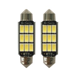 Λάμπες Led Σωληνωτές 41mm 9 Leds 12volt  Λευκό Φως M-Tech LB816W 2 Τεμάχια